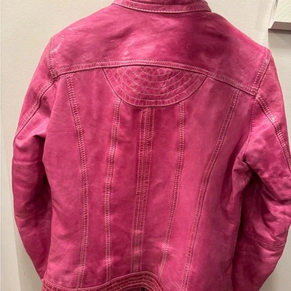 Danier Women’s Pink Genuine Leather Lambskin Bomber Motorcycle Jacket XS - Picture 4 of 8